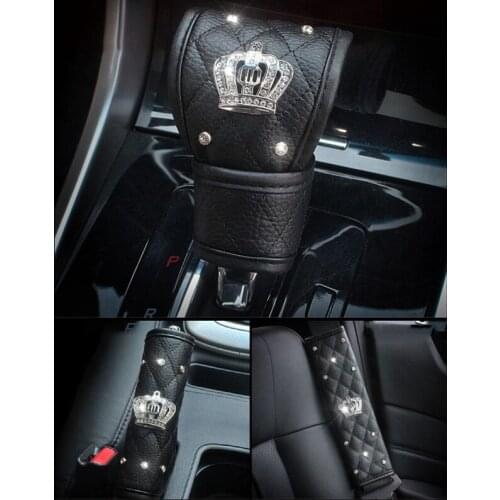 High Quality Plush Diamond Crown Car Safety Seat Belt Cover Shoulder Pad Hand Brake Gear Shifter Cover Auto Interior Accessories