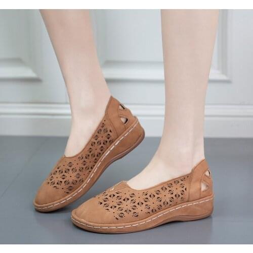 Lady 2021 summer Europe and The United States large size hollow low heel flat womens single shoe
