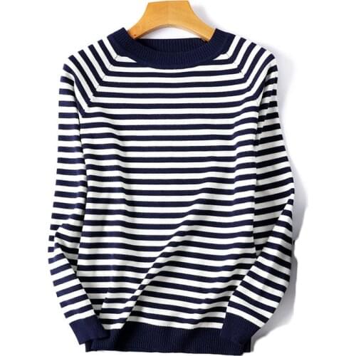 Autumn Winter Long Sleeve Striped Pullover Women Sweater Knitted 2019 Sweaters O-Neck Tops Pull Femme Jumper Female White Black