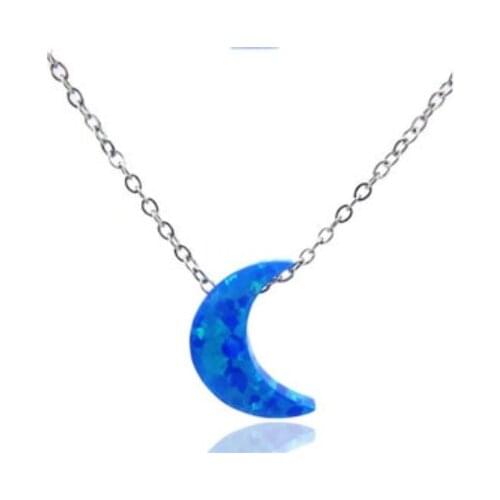 Womens 925 Sterling Silver Opal Moon Necklace
