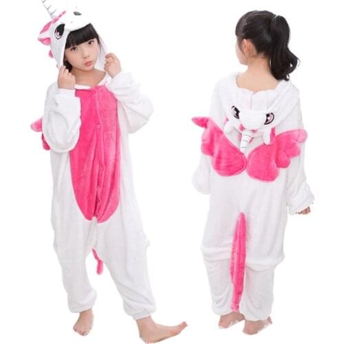 Kigurumi Unicorn Pajamas Baby Girl Pyjama Sets Winter Flannel Warm Sleepwear with Wings Pink White Pijama for Kids 4-12T Onesies