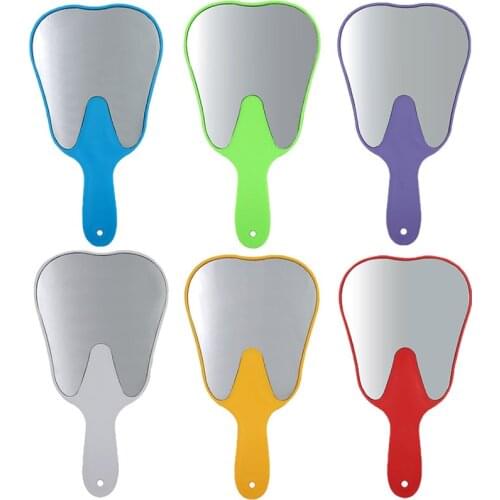 1pc Cute Style Multi-Color Mouth Dental Handle Mirror Teeth Shape Mirror Oral Hygiene Plastic Makeup Mirror Dentist Hand Mirror