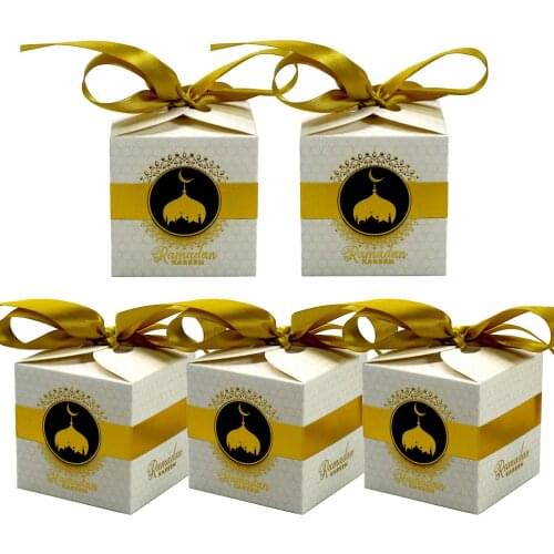 10pcs Black/White Ramadan Kareem Candy Box High Quality Gold Print Favor Gift Boxes Islamic Muslim Party Decorations Supplies