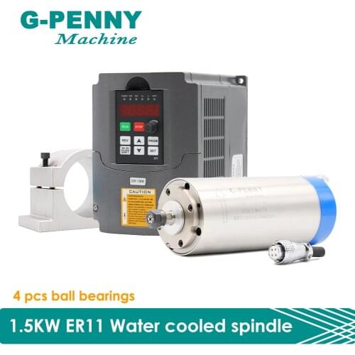 1.5kw ER11 220v/380v Water Cooled Spindle Motor wood working D80 & 1.5KW VFD Inverter & 80mm Spindle Clamp Bracket