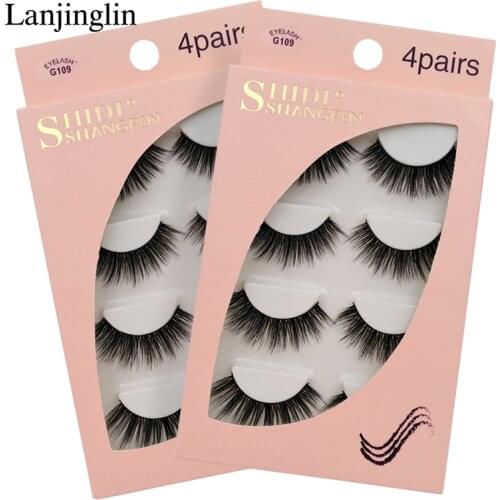 LANJINGLIN 4 pairs makeup eyelashes mink false eyelash extension full strip lashes 3d mink fake eye lashes 1 box cilis G109