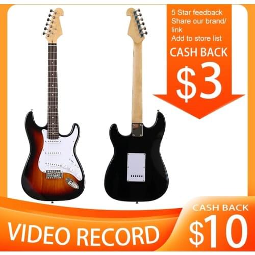 6 String ST Electric Guitar Full Basswood Body Burst Red and Blue High Gloss Finish 39 Inch Electric Guitar with White Pickups