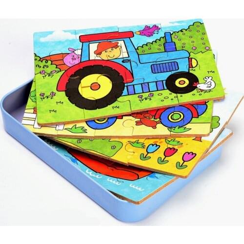 Cartoon Animal 3D Puzzle 4 in 1 Baby Early Learning Aids 9/12/15/20PCS Jigsaw Children Homeschool Supplies Montessori Wooden Toy