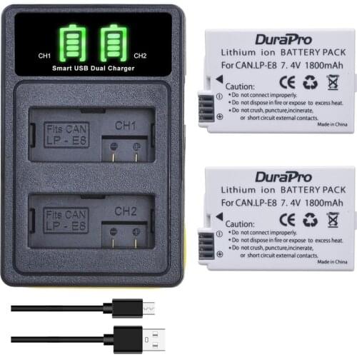 2x 1800mAh LP-E8 LP E8 Camera Battery Charger with Type C port For Canon EOS 550D 600D 650D 700D kiss X4 X5 X6i X7i Rebel T2i T3