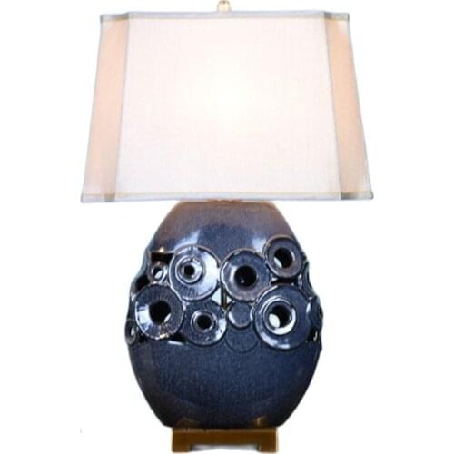 American Style Art Round Holes Ceramic Table Lamp For BedRoom Bedside Living Room Foyer Study Desk Reading Night Light LD168