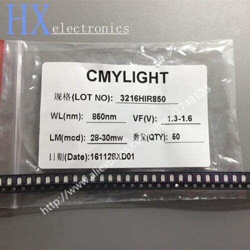 Free shipping 50PCS 1206 3216 3.2*1.6mm 850nm SMD infrared lamp IR LED 1.3-1.5V 18-20mW remote controls Light beads