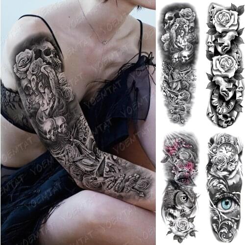 Large Arm Sleeve Tattoo Angel Circus Rose Waterproof Temporary Tatto Sticker Mask Eyes Owl Body Art Full Fake Tatoo Women Men