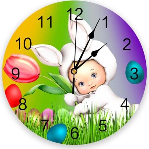 Easter Baby Rabbit Eggs Flowers 3D Wall Clock Modern Design Living Room Decoration Kitchen Clock Art Wall Watch Home Decor