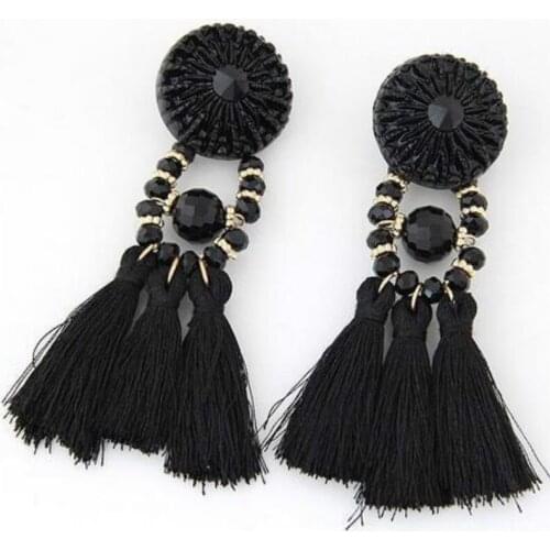 Bohemian Long Statement Tassel Drop Earrings Luxury Resin Beads Tassel Earrings For Women 5 Color Choice Dangle Earrings