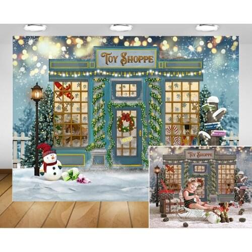 Winter Toy Shoppe Christmas Background Photocall Bokeh Snow Snowman Portrait Photography Backdrop Trees Snowfiled Backgrounds