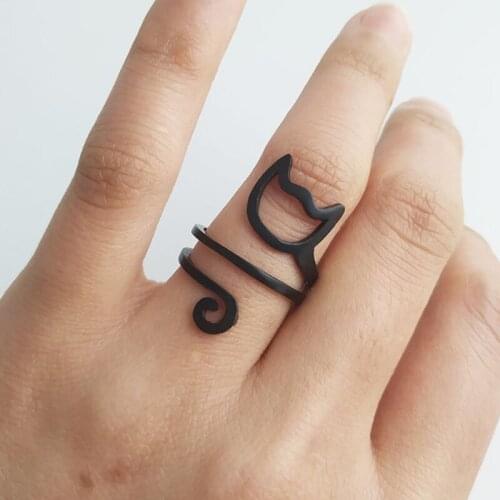 Creative New Winding Handmade Gold Silver Black Rings For Women Couples Party Cute Cat Finger Fashion Jewelry Accessories Decor