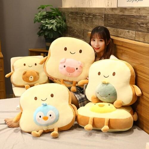 Creative Toast Sliced Bread Toy 45*40cm 13 Kinds Combining Fruits Animals Cute Smile Figured Food Pillow with Legs Arms Gift
