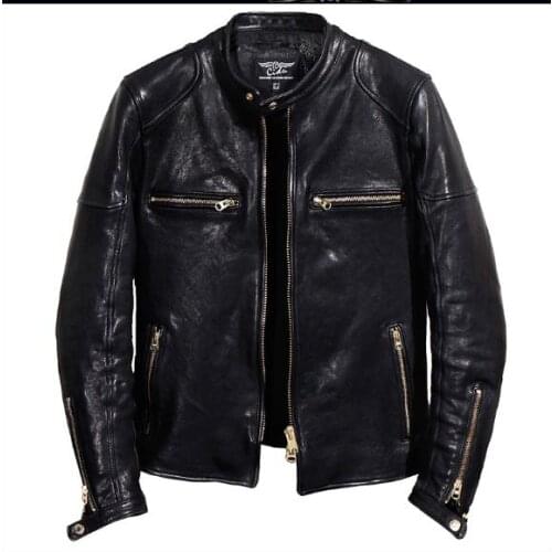 YR!Free shipping.Genuine leather.Brand Luxury vintage motor style Italy tanning sheepskin jacket,men slim quality leather coat