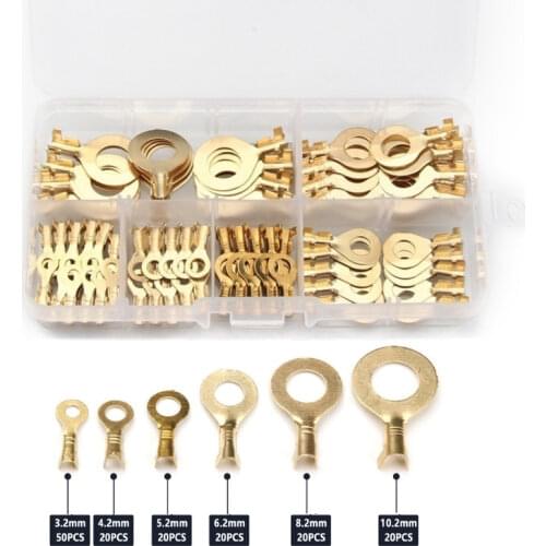 150PCS M3/ M4 M5 M6 M8 M10 Ring Lugs Ring Eyes Copper Crimp Terminals Cable Lug Wire Connector Non-insulated Assortment Kit