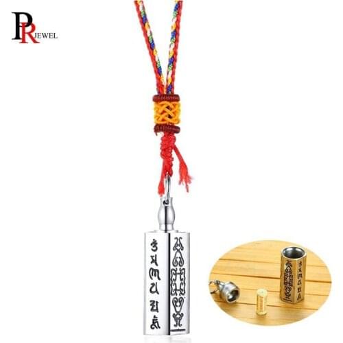 Mens Tibetan Buddhism Prayer Necklace Can Be Opened Stainless Steel Cylinder Pendant Religious Jewelry