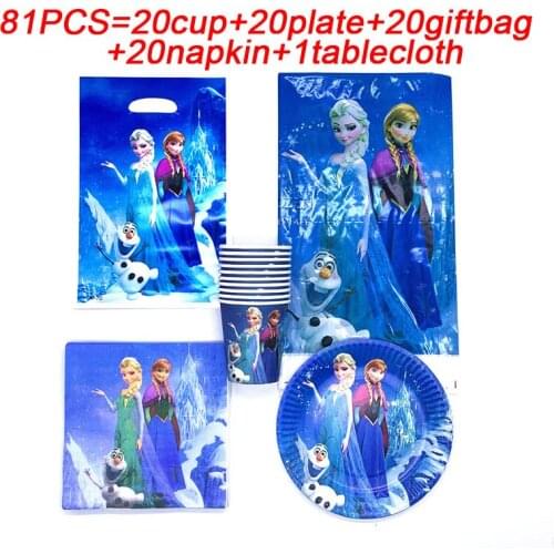 Disney Princess Birthday Frozen Party Elsa Princess Set Decoration Party Supplies Plate Cup Banner For Kids Birthday Party Decor