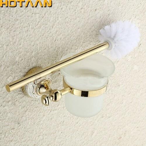 Wall Mounted Bathroom Accessories Brass & Crystal Toilet Brush Holder,Retro Printing Chrome Bathroom Products Free Shipping