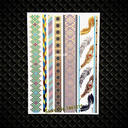 New Snake Print Gold Flash Tattoo Women Body Arm Sleeve Bracelet Jewelry Stickers, Peacock Feather Waterproof Tattoo Sticker