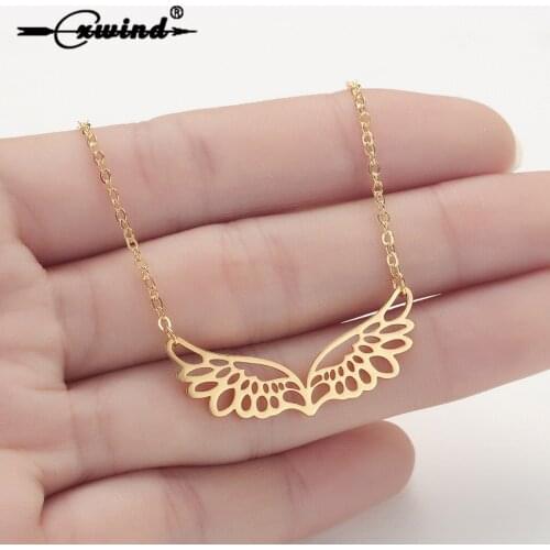 Cxwind New Arrival Stainless Steel Guardian Angel Necklaces for Women Fashion Wing Pendant Chokers Jewelry collares de moda 2019