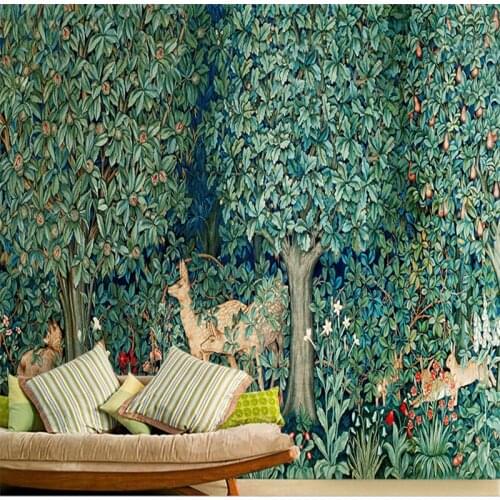 Beibehang papel de parede Retro background retro bedroom wall covering American elk forest green wallpaper mural theme hotel ktv