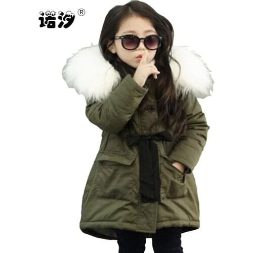 Girls clothes kids winter hooded thickening cotton jacket girl clothes long style coat child warmly jacket girls cute tops 3-11Y
