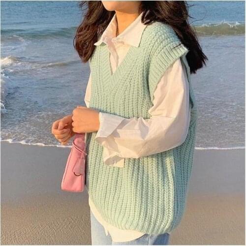 2021 Autumn Fashion New Womens Long Sleeve Shirt Top and Casual Loose Sleeveless Knitted Sweater Vest Women Two-piece Sets Q876