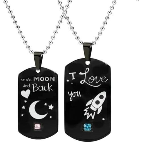 Poshfeel I Love You To The Moon and Back Couples Necklace Stainless Steel Necklaces & Pendants Gifts