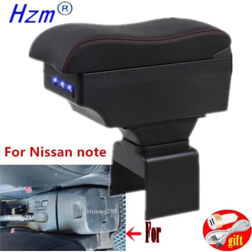 For Nissan note armrest box For Nissan note Car Armrest Storage Box Central Storage Container with USB LED light