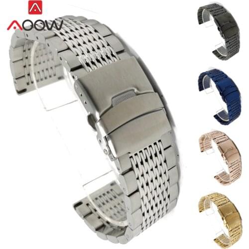 20mm 22mm 24mm Solid Stainless Steel Watchband Metal Folding Buckle Men Replacement Wrist Band Strap for Huawei Watch GT2 pro