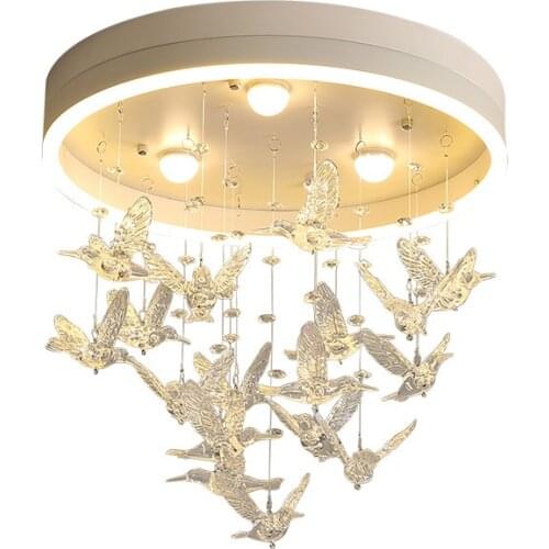 Romantic Round Ceiling Lamp with LED Warm Crystal Droplight Hummingbird Dancing Girl Chilren Room RGB Remote Control Optional