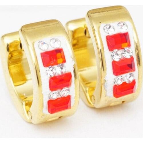 Red Crystal Gold Color Stainless Steel Hoop Earrings for Women Small Round Circle Huggies Earings Fashion Jewelry 2021 oorbellen