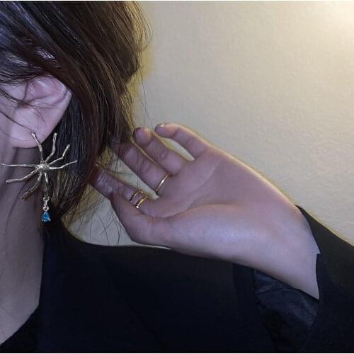 Fashion Animal Spider Drop Earrings for Women Girls Temperament Exaggerated Design Retro Blue Rhinestone Earring Jewelry Gifts