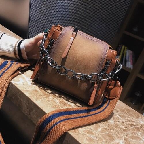 Shaped Scrub Leather Design Crossbody Bag new high quality Women bag Chain Stripe Wide Strap Shoulder Bag Flap Bucket Bag CC-02
