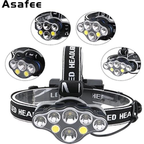 Dropshipping 20000lm COB LED Headlight +T6 Headlamp 8-Mode Fishing Headlight 5/6/7/8 LED for 18650 Battery Camping Flashlight