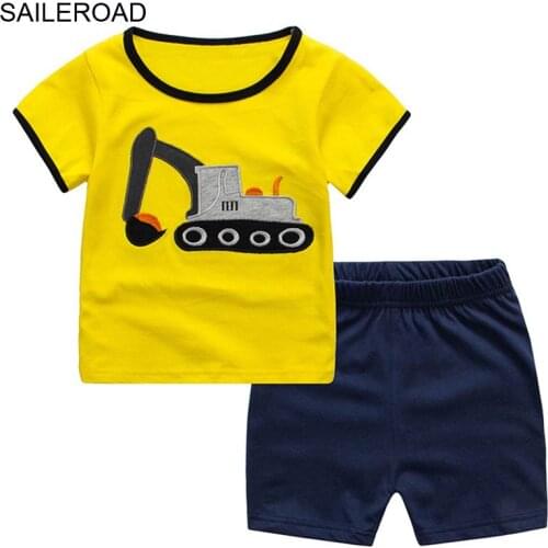 TUONXYE Excavator Vehicle Baby Clothes Sets 6Years Childrens Summer Costume Cotton Boys Clothes Outfits 2 Pieces Shirts Pants