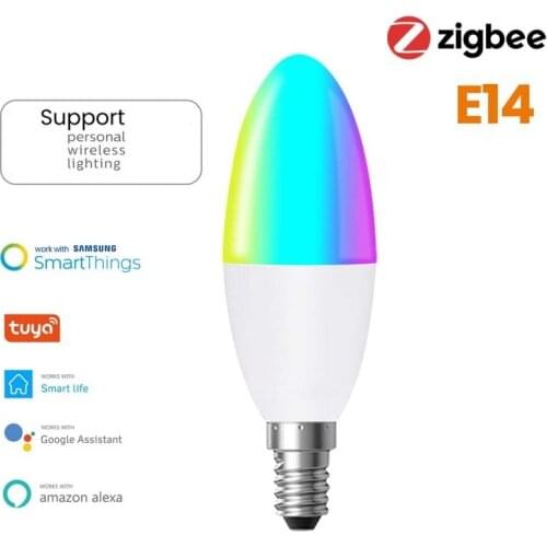 Tuya Zigbee3.0 Home Smart RGBCW Candle Bulb Dimmable And Compatible With Alexa Google Home Smart Lighting E14 5W