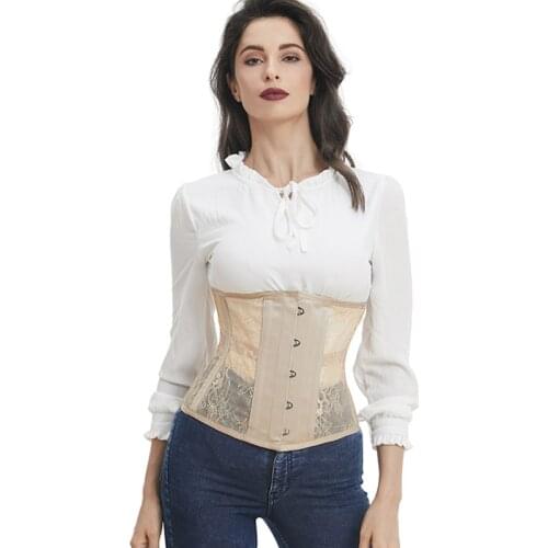 Victorian Beige Transparent Lace Underbust Corset Sexy Lingerie Plus Size Steampunk Waist Trainer Burlesque Korsett For Women