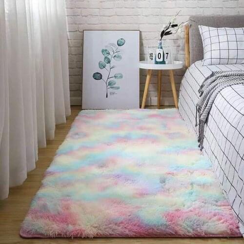 Water Absorption Carpet Rugs Rainbow Carpet Tie Dyeing Plush Soft Carpets for Living Room Anti-slip Floor Mats Bedroom