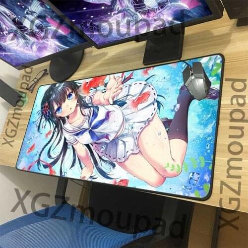 XGZ Large Anime Mouse Pad Black Lock Edge Cute Girl Computer Keyboard Table Mat Fashion Insulation Coaster Rubber Non-slip Xxl