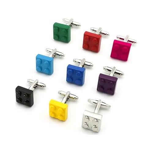 20pairs/lot Building Block Cufflinks Colorful Blocks Toy Bricks Cuff Links 9 Colors Mens Jewelry Mixorder Wholesale
