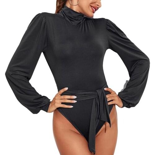 2020 Autumn Hollow Out Sexy Backless Solid Long Sleeve Bodysuit Bandage Turleneck Beach Style Womens Clothing Y1017A