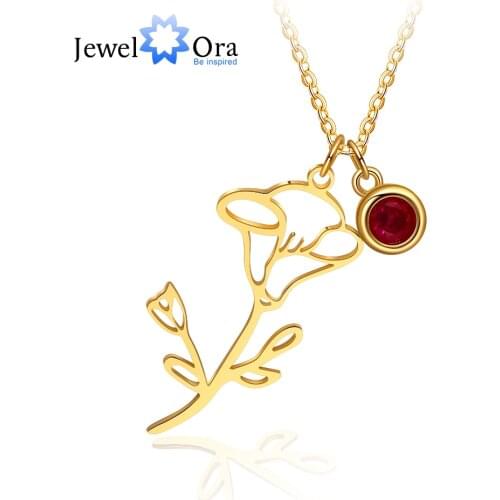925 Sterling Silver Customized Birth Flower Pendants for Women Personalized 12 Colors Birthstone Necklace Anniversary Jewelry