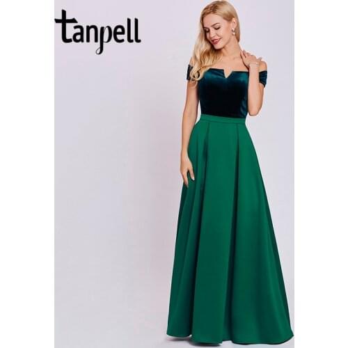 Tanpell off the shoulder evening dress short sleeves a line floor length dresses women formal long evening gown