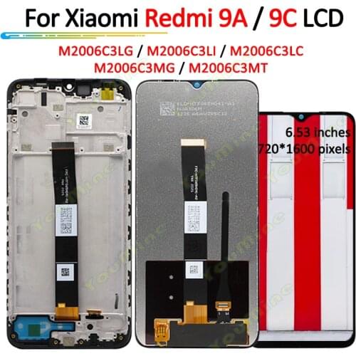 Original 6.53"For Xiaomi Redmi 9A 9C NFC LCD Display Touch Screen Panel Digitizer With Frame Assembly For Redmi 9C M2006C3MG LCD