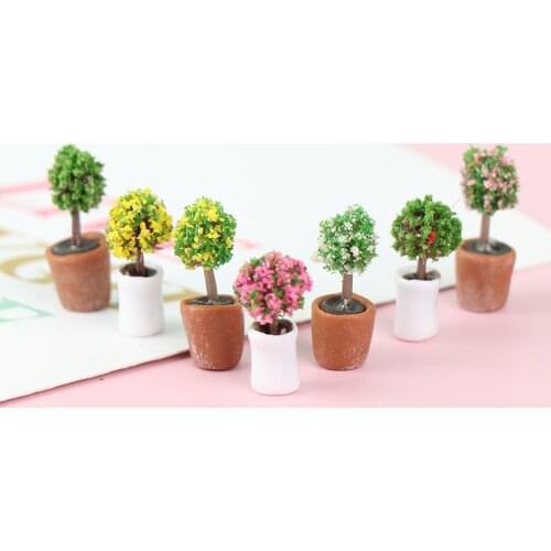 1:12 Mini Tree Potted For Green Plant In Pot Doll House Furniture Home Decor Simulation Potted Plants Dollhouse Decor
