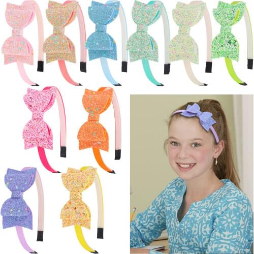 1 Pc Girls Headbands for Kids Children Sweet Hairbands 3.5 Inch Big Bows with Rainbow Star Sequins Baby Hair Accessories